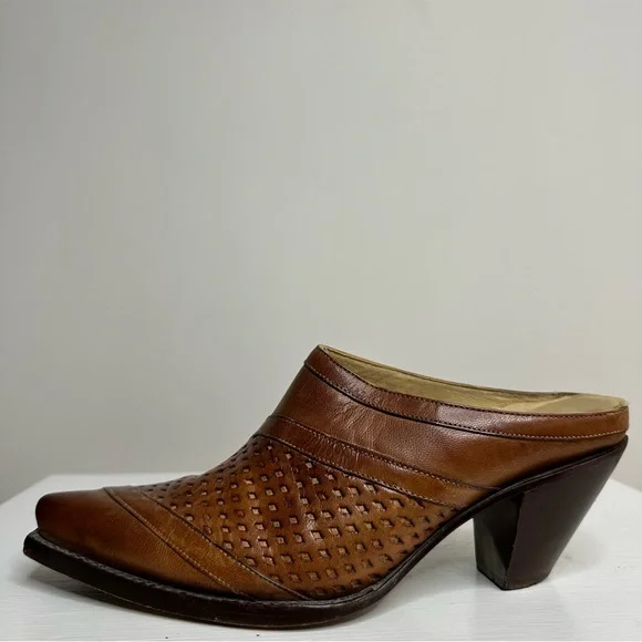 VTG Leather Western Style Snip Toe Mule Heels Women’s Size 7 - Picture 4 of 12